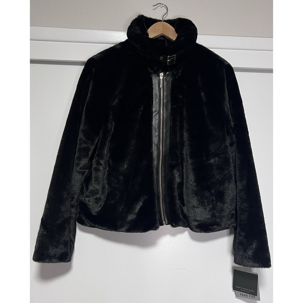 NWT Marc New York Andrew Marc Black Faux Fur Jacket – Size M – Luxury Look